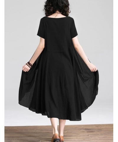 Dresses for Women 2023 Casual Summer Short Sleeve Midi Dress with Side Ruffled Hem N04 Black $25.91 Dresses