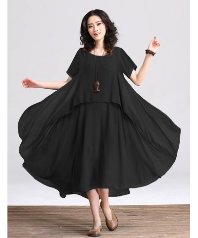 Dresses for Women 2023 Casual Summer Short Sleeve Midi Dress with Side Ruffled Hem N04 Black $25.91 Dresses