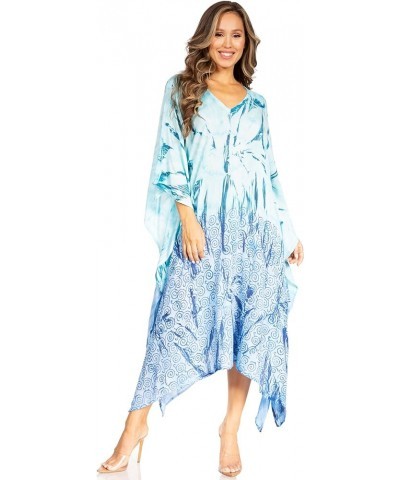 Clementine Third Women's Tie Dye Caftan Dress/Cover Up Beach Kaftan Summer 44-blueturquoise $15.04 Swimsuits