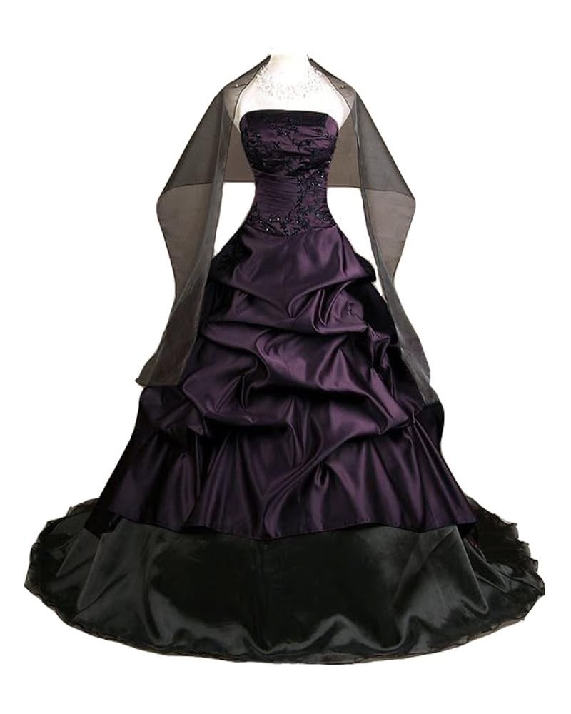 Kivary® Strapless Deep Purple and Black A Line Gothic Prom Corset Wedding Dresses Purple and Black $66.60 Dresses