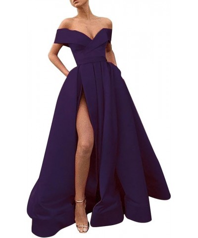 Women's Deep V Side Slit Maxi Formal Dress Strapless Backless Solid Dresses Dark Blue $23.09 Dresses