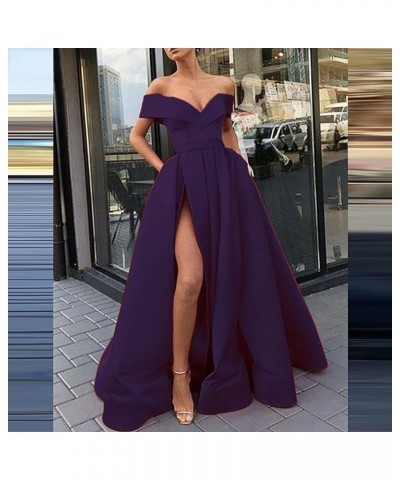 Women's Deep V Side Slit Maxi Formal Dress Strapless Backless Solid Dresses Dark Blue $23.09 Dresses