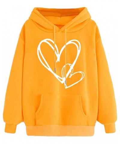 Women's Casual Heart Print Hoodies Lightweight Long Sleeve Pullover Hoodie Sweatshirt Tops with Kangaroo Pocket 05yellow $3.8...