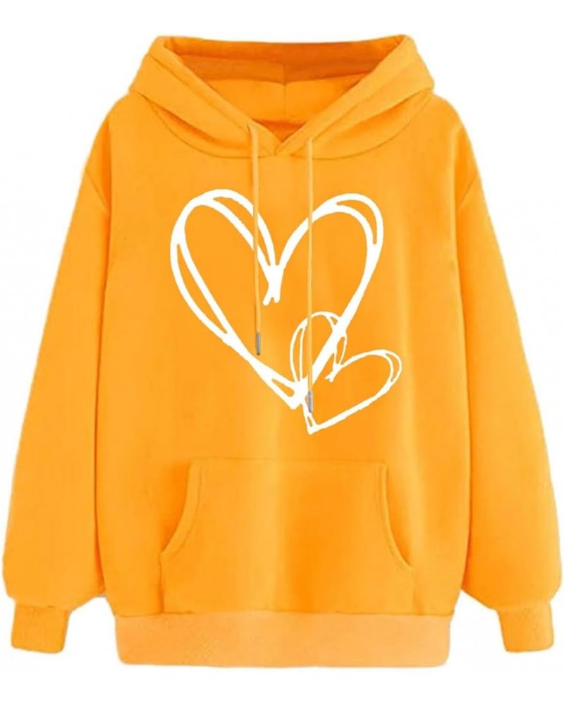 Women's Casual Heart Print Hoodies Lightweight Long Sleeve Pullover Hoodie Sweatshirt Tops with Kangaroo Pocket 05yellow $3.8...