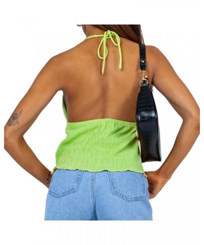 Women Sexy Y2K Sleeveless Backless Crop Top Vintage Tie Up Spaghetti Strap Camisole Summer Cute Mini Vest I-green $7.64 Tanks