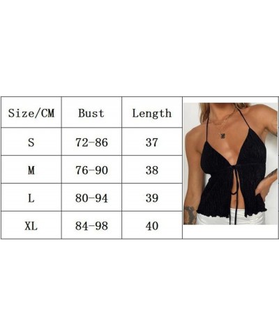 Women Sexy Y2K Sleeveless Backless Crop Top Vintage Tie Up Spaghetti Strap Camisole Summer Cute Mini Vest I-green $7.64 Tanks