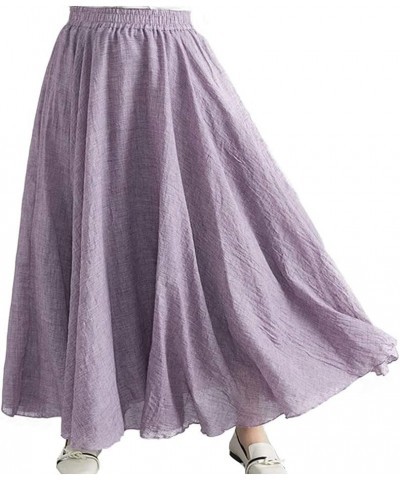 Women's Bohemian Style Elastic Waist Band Flowy Full Circle Cotton Linen Long Maxi Skirt Dress Light Purple $13.24 Skirts