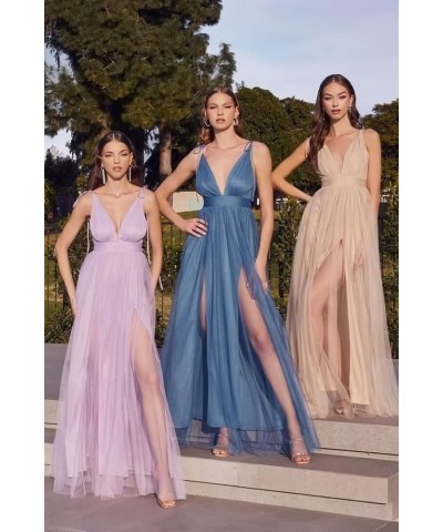 Tulle Long Prom Dresses Spaghetti Strap Deep V-Neck Sexy Split Formal Evening Party Gowns. Fuchsia $36.25 Dresses