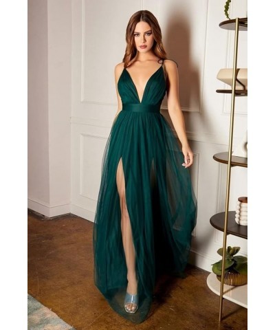 Tulle Long Prom Dresses Spaghetti Strap Deep V-Neck Sexy Split Formal Evening Party Gowns. Fuchsia $36.25 Dresses