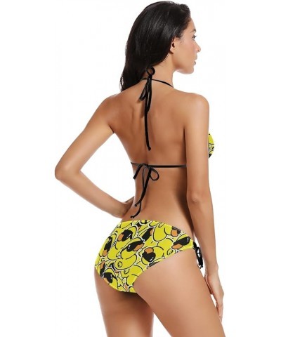 Women Two Piece Swimsuit Sexy Swimwear Halter String Triangle Bikini Sets Different Kinds of Eyes Rubber Duck Sunglasses $8.8...