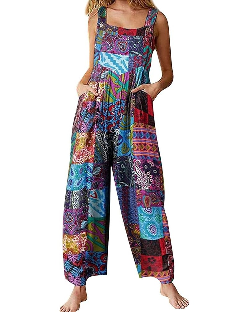 Women's Loose Fit Fashion Overalls Wide Leg Baggy Bib Overalls Jumpsuit Bluefloral $12.99 Overalls