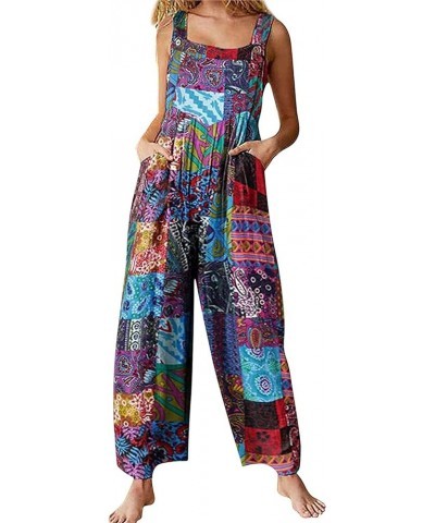 Women's Loose Fit Fashion Overalls Wide Leg Baggy Bib Overalls Jumpsuit Bluefloral $12.99 Overalls