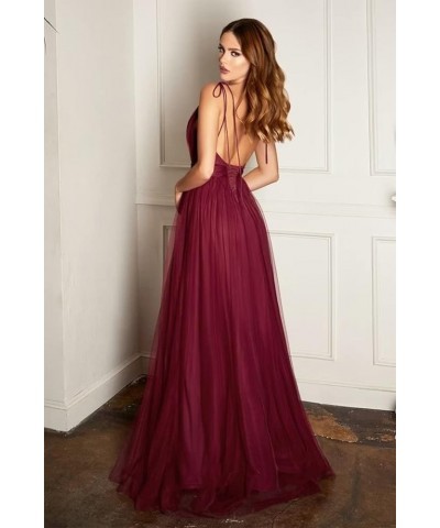 Tulle Long Prom Dresses Spaghetti Strap Deep V-Neck Sexy Split Formal Evening Party Gowns. Fuchsia $36.25 Dresses