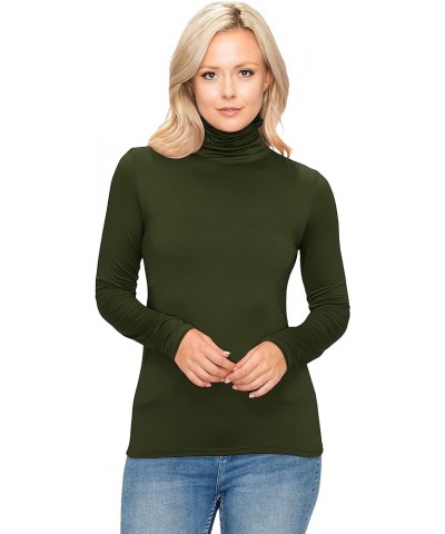 Women's Long Sleeve Mock Turtleneck - Premium Soft Stretch Lightweight Layer Basic Pullover Shirt Top Bpl128 / Olive $8.78 Un...