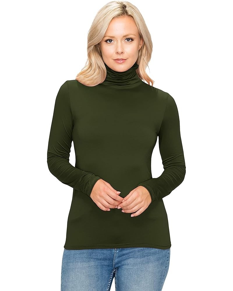 Women's Long Sleeve Mock Turtleneck - Premium Soft Stretch Lightweight Layer Basic Pullover Shirt Top Bpl128 / Olive $8.78 Un...