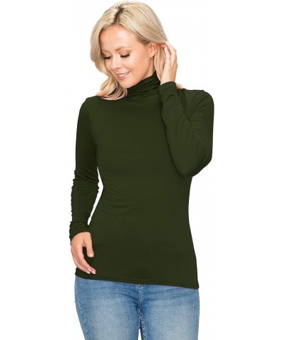 Women's Long Sleeve Mock Turtleneck - Premium Soft Stretch Lightweight Layer Basic Pullover Shirt Top Bpl128 / Olive $8.78 Un...