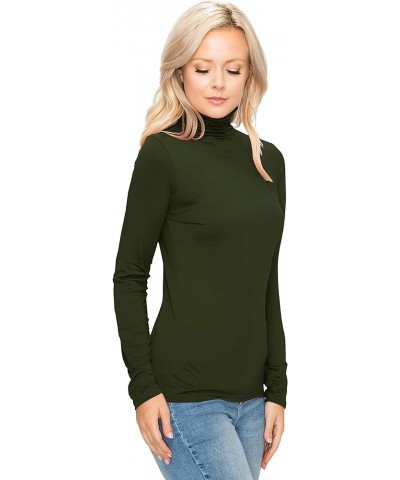 Women's Long Sleeve Mock Turtleneck - Premium Soft Stretch Lightweight Layer Basic Pullover Shirt Top Bpl128 / Olive $8.78 Un...