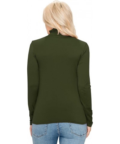 Women's Long Sleeve Mock Turtleneck - Premium Soft Stretch Lightweight Layer Basic Pullover Shirt Top Bpl128 / Olive $8.78 Un...