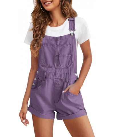 Womens Overalls Vintage Sleeveless Rompers Adjustable Strap Casual Short Jumpsuit With Bib Pocket Laverder $20.64 Rompers