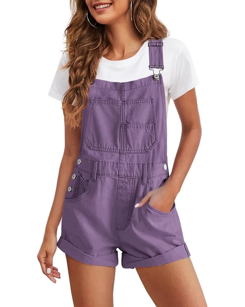 Womens Overalls Vintage Sleeveless Rompers Adjustable Strap Casual Short Jumpsuit With Bib Pocket Laverder $20.64 Rompers