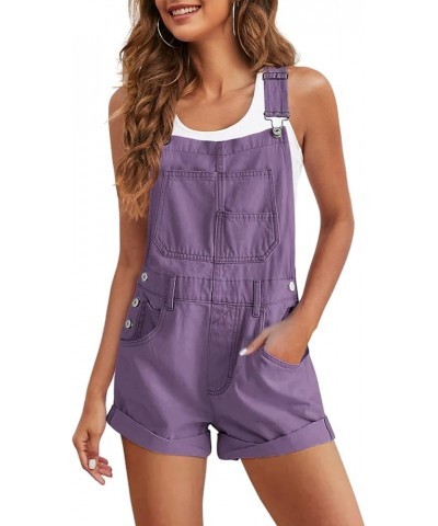 Womens Overalls Vintage Sleeveless Rompers Adjustable Strap Casual Short Jumpsuit With Bib Pocket Laverder $20.64 Rompers