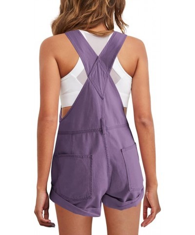 Womens Overalls Vintage Sleeveless Rompers Adjustable Strap Casual Short Jumpsuit With Bib Pocket Laverder $20.64 Rompers