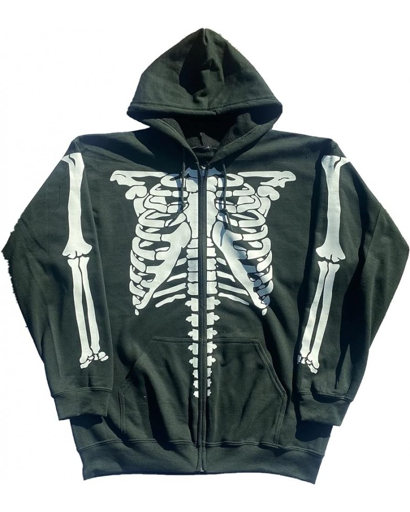 Women Zip Up Hoodie Halloween Skeleton Print Oversized Vintage Sweatshirts with Pocket Aesthetic Jacket Coat K-grey Green $14...