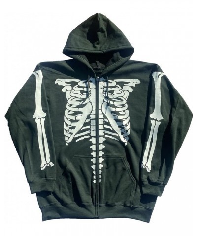 Women Zip Up Hoodie Halloween Skeleton Print Oversized Vintage Sweatshirts with Pocket Aesthetic Jacket Coat K-grey Green $14...