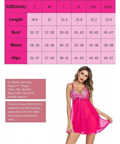 Women's Lingerie Lace Babydoll Strap Chemise Mesh Sleepwear Outfits Rose Red $10.04 Lingerie