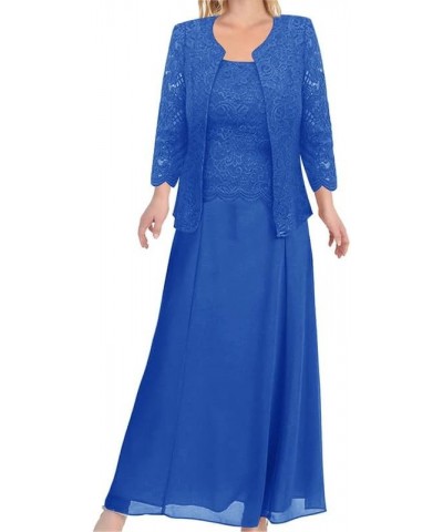 Mother of The Bride Dresses Lace Evening Formal Dress Chiffon Wedding Guest Groom Dresses with Floral Lace Jacket Dark Blue $...