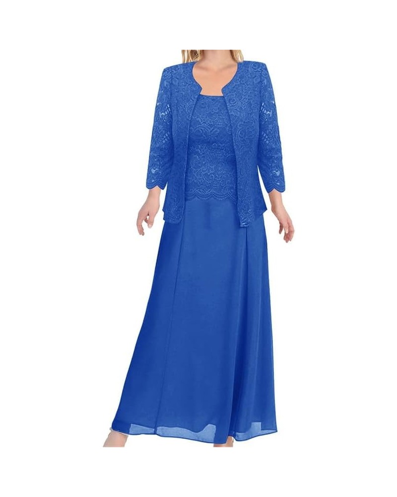 Mother of The Bride Dresses Lace Evening Formal Dress Chiffon Wedding Guest Groom Dresses with Floral Lace Jacket Dark Blue $...