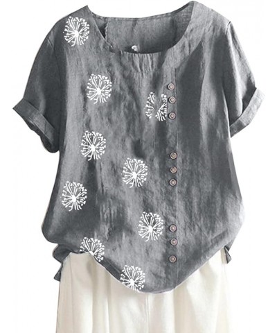 Womens Summer Tops Cotton Blend Crew Neck Short Sleeve Basic Tunic Tee Dandelion Print Vintage Shirts Top Blouse Gray $7.64 Tops