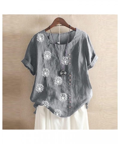 Womens Summer Tops Cotton Blend Crew Neck Short Sleeve Basic Tunic Tee Dandelion Print Vintage Shirts Top Blouse Gray $7.64 Tops