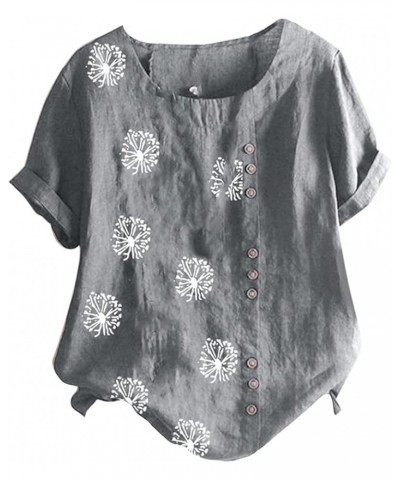 Womens Summer Tops Cotton Blend Crew Neck Short Sleeve Basic Tunic Tee Dandelion Print Vintage Shirts Top Blouse Gray $7.64 Tops