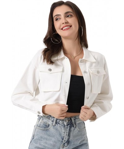 Cargo Crop Jacket for Women's Button Down Long Sleeve Casual Chambray Jackets White $17.99 Jackets