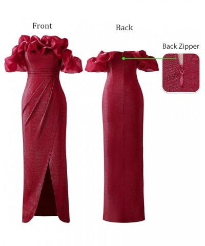 Womens Sexy Off Shoulder Puff Sleeve Ruched Prom Formal Maxi Dress 2023 Twist Front Tulip Faux Wrap Split Evening Gown Sparkl...