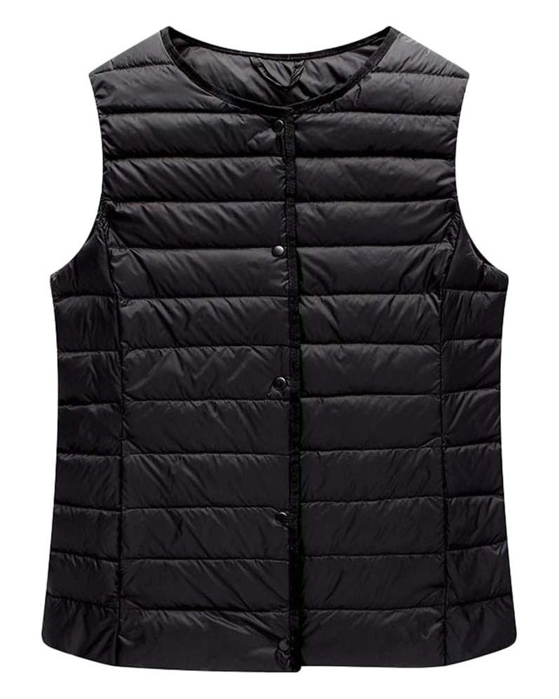 Women's Collarless Lightweight Gilet Quilted Zip Vest Black $26.51 Jackets