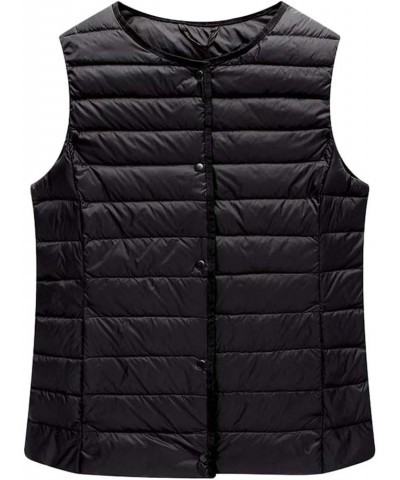 Women's Collarless Lightweight Gilet Quilted Zip Vest Black $26.51 Jackets