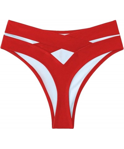 Women's Criss Cross Cut Out Back Bikini Bottoms Swimsuit Beachwear Plain Red $11.25 Swimsuits