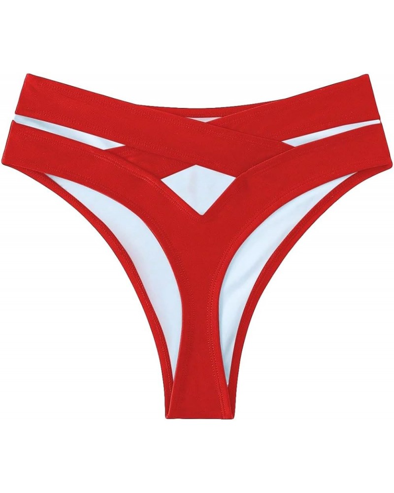 Women's Criss Cross Cut Out Back Bikini Bottoms Swimsuit Beachwear Plain Red $11.25 Swimsuits