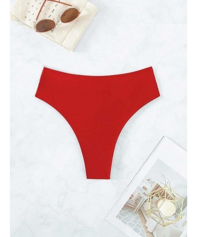 Women's Criss Cross Cut Out Back Bikini Bottoms Swimsuit Beachwear Plain Red $11.25 Swimsuits