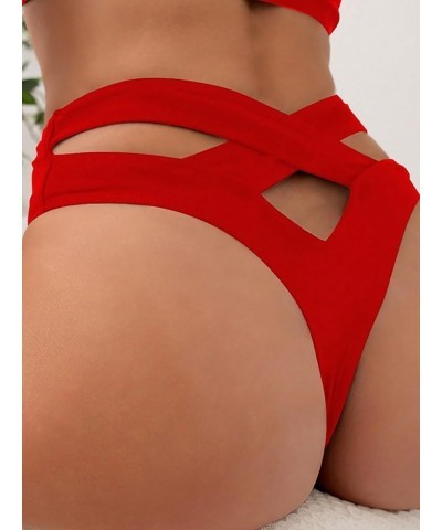 Women's Criss Cross Cut Out Back Bikini Bottoms Swimsuit Beachwear Plain Red $11.25 Swimsuits