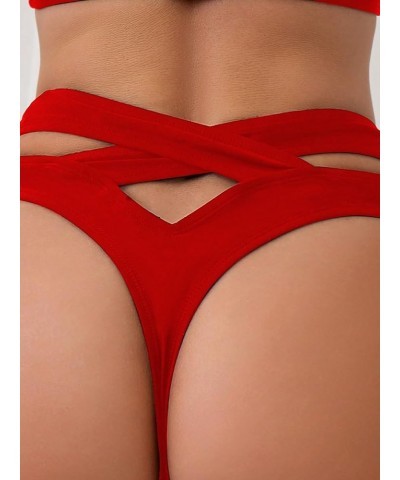 Women's Criss Cross Cut Out Back Bikini Bottoms Swimsuit Beachwear Plain Red $11.25 Swimsuits