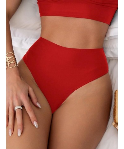 Women's Criss Cross Cut Out Back Bikini Bottoms Swimsuit Beachwear Plain Red $11.25 Swimsuits