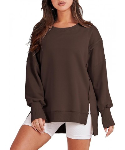 Women's Oversized Sweatshirt Crew Neck Long Sleeve Casual Slit Sloucthy Pullover Top Fall Clothes Coffee $17.57 Hoodies & Swe...