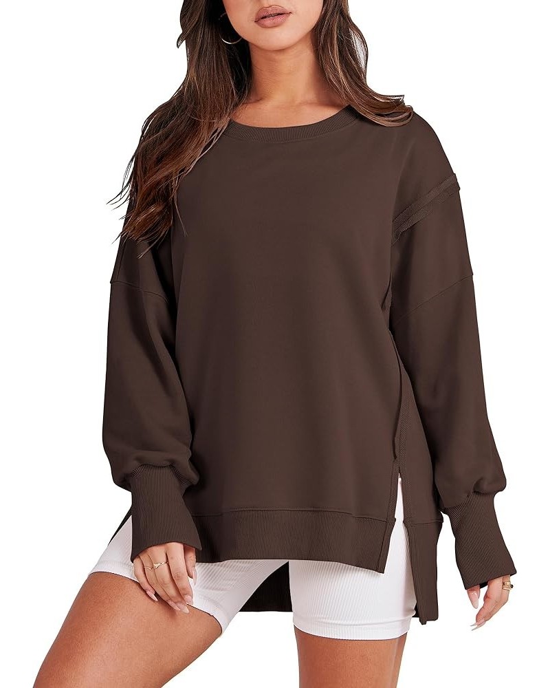 Women's Oversized Sweatshirt Crew Neck Long Sleeve Casual Slit Sloucthy Pullover Top Fall Clothes Coffee $17.57 Hoodies & Swe...