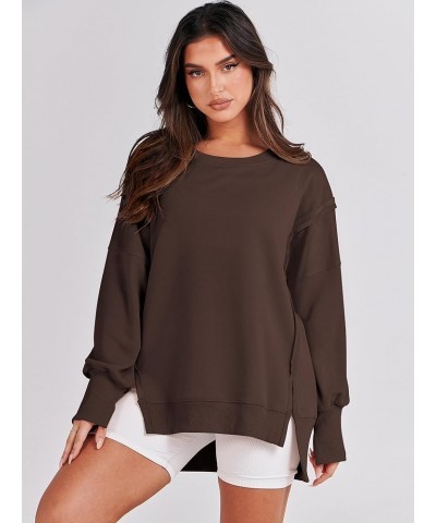 Women's Oversized Sweatshirt Crew Neck Long Sleeve Casual Slit Sloucthy Pullover Top Fall Clothes Coffee $17.57 Hoodies & Swe...