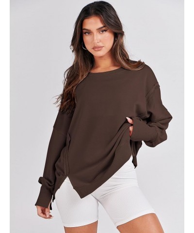 Women's Oversized Sweatshirt Crew Neck Long Sleeve Casual Slit Sloucthy Pullover Top Fall Clothes Coffee $17.57 Hoodies & Swe...