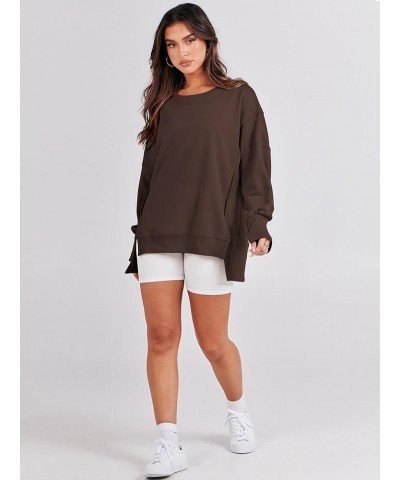 Women's Oversized Sweatshirt Crew Neck Long Sleeve Casual Slit Sloucthy Pullover Top Fall Clothes Coffee $17.57 Hoodies & Swe...