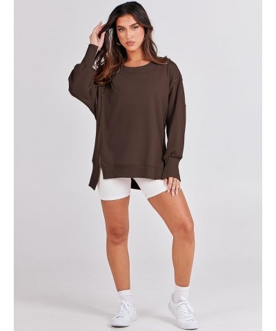 Women's Oversized Sweatshirt Crew Neck Long Sleeve Casual Slit Sloucthy Pullover Top Fall Clothes Coffee $17.57 Hoodies & Swe...